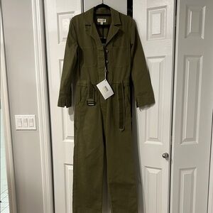 Brand new with tags Nili Lotan Olive Green belted straight-leg Jumpsuit